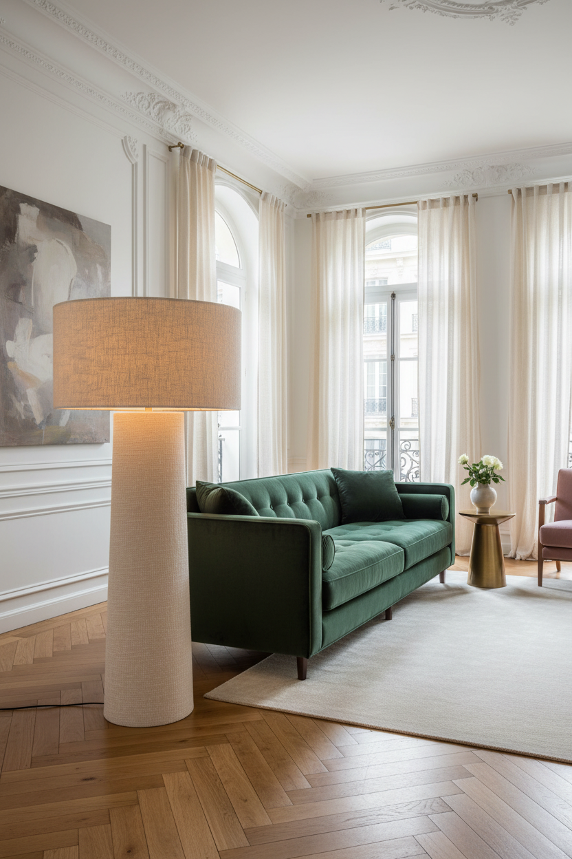 Grand lampadaire de 125 cm en tissu ivoire 