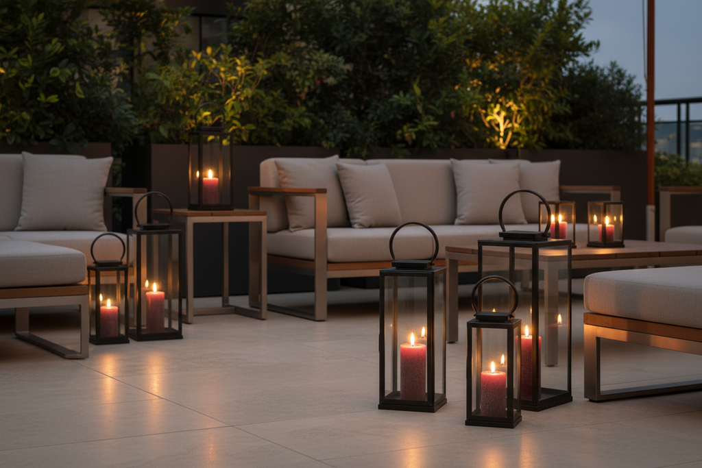 Lanterne en acier inoxydable finition bronze - 20x20x55 cm