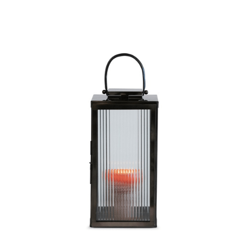 Lanterne verre nervuré & anse cuir - Medium - Koddel.com