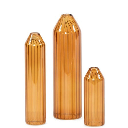 Vases soliflores artisanaux couleur ambre, rayures dores – Lot de 3 en verre soufflé - EDITION LIMITÉE