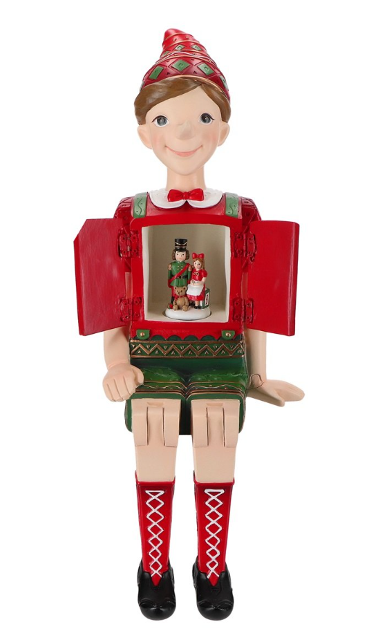 Pinocchio mécanique en bois – Scène musicale dansante (46 cm)