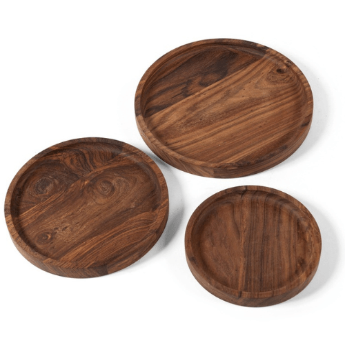 Ensemble de 3 plateaux ronds en bois huilé naturel - Koddel.com