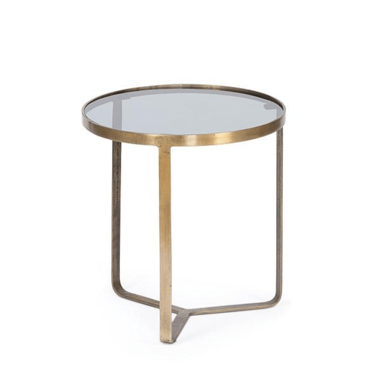Table basse – Plateau verre fumé & base métal laiton antique - Koddel.com