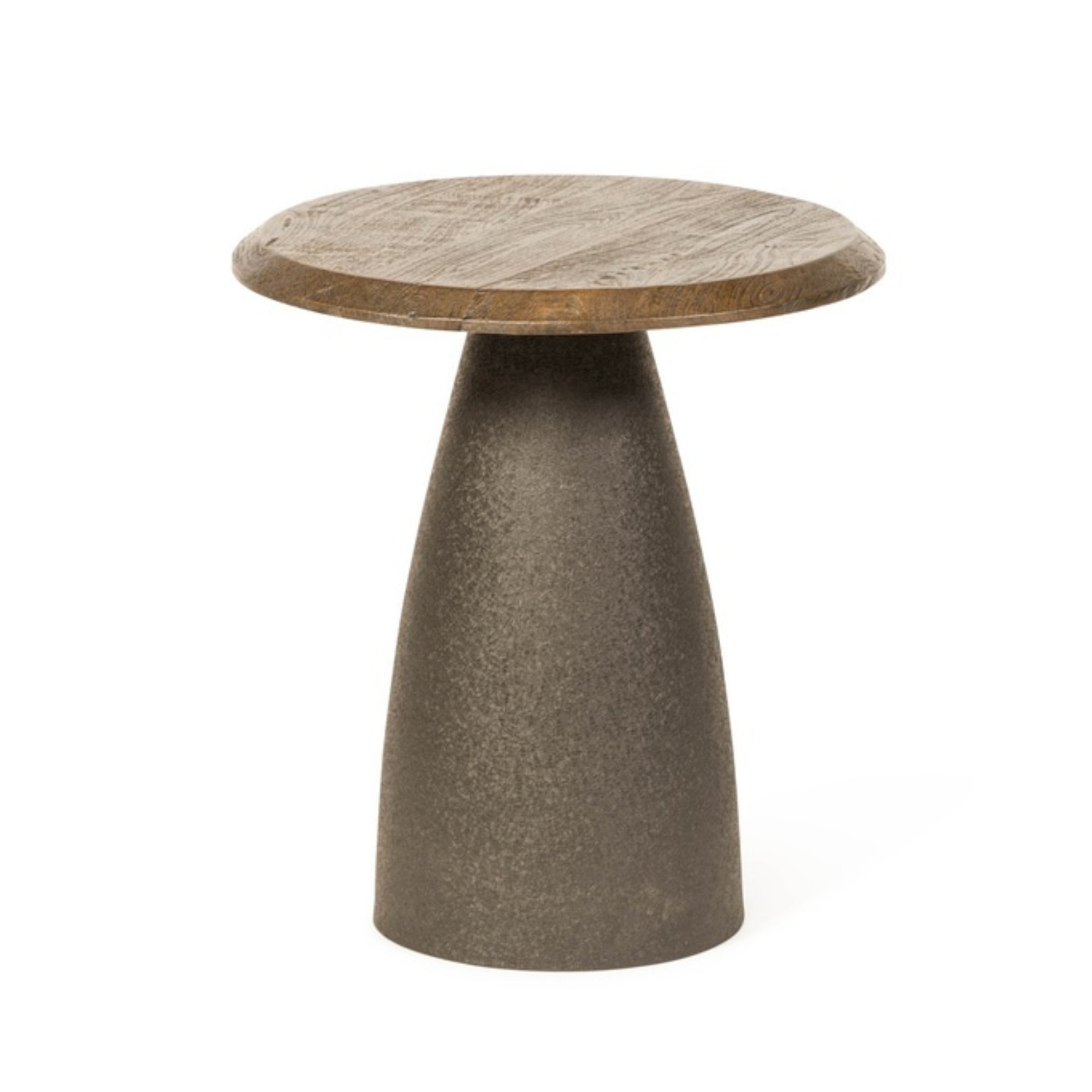 Side table Ø45 – Brushed matte brown wood & brown metal base