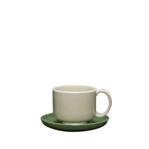 Amare – Tasse & Soucoupe Sable & Vert | Design artisanal en grès - Koddel.com