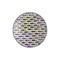 Assiette en grès beige et bleu - poissons bleus