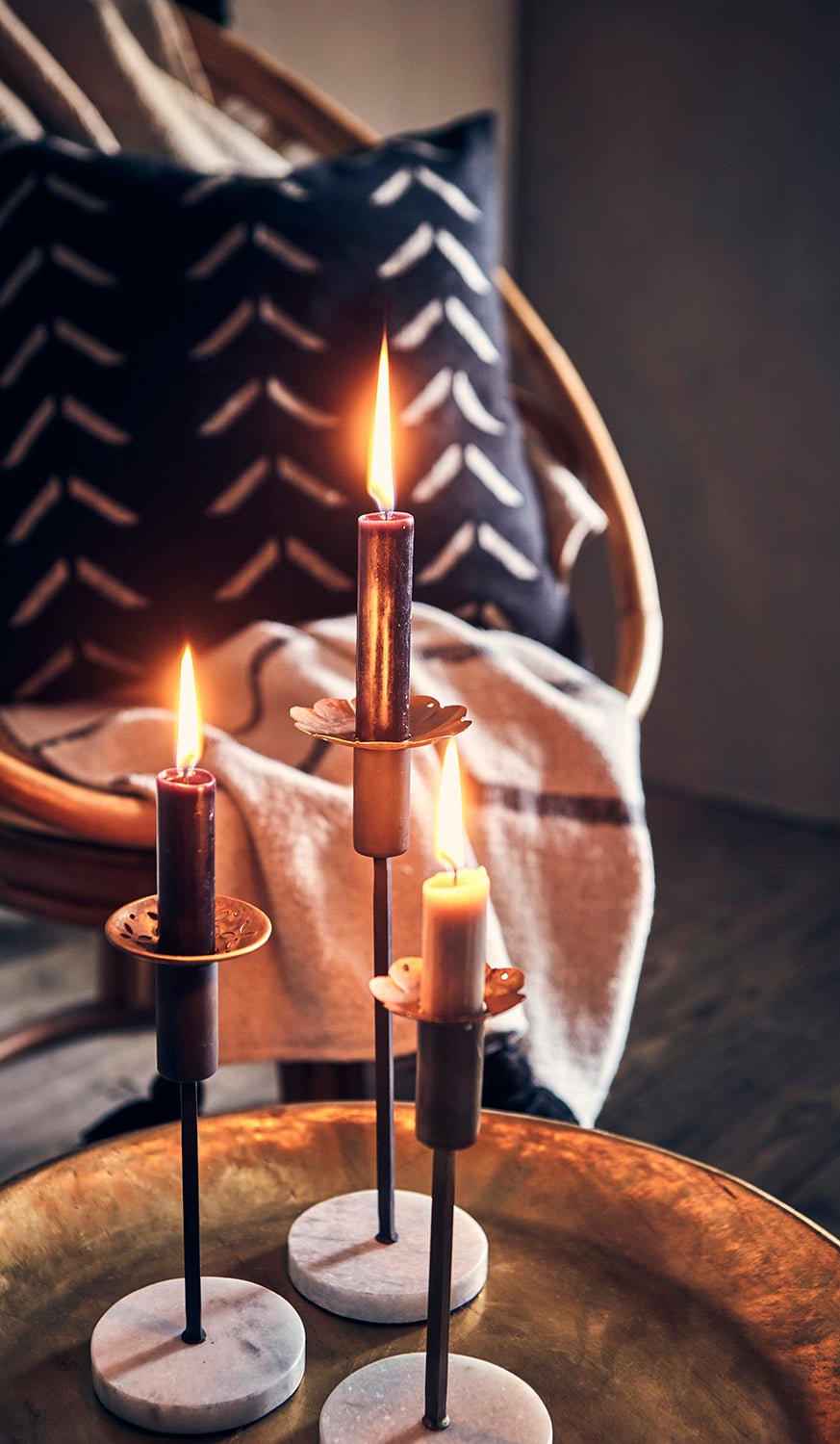 Bobèche en lation perforé de fleurs FREJA - Lot de 2 pièces - Koddel.com