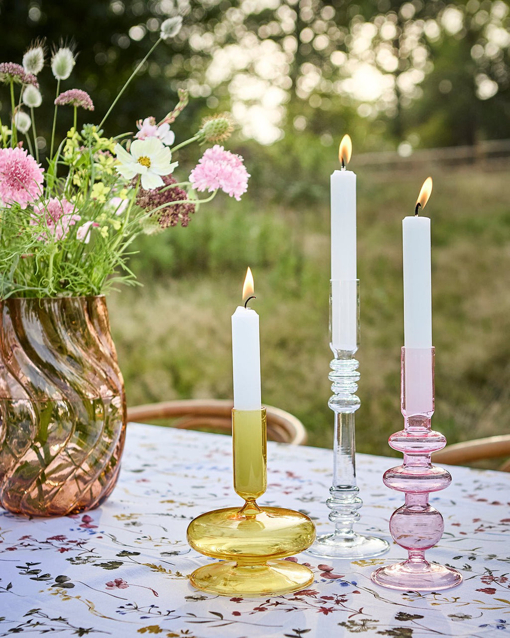 Bougeoir en verre transparent rose H20 cm - Juliette - Koddel.com