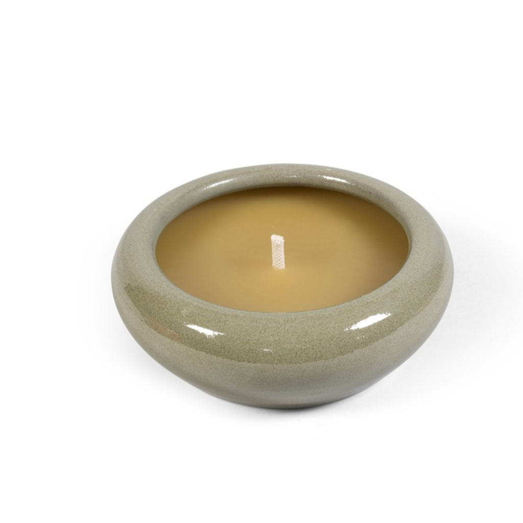 Bougie coupe céramique – Vert émaillé  Ø28 cm