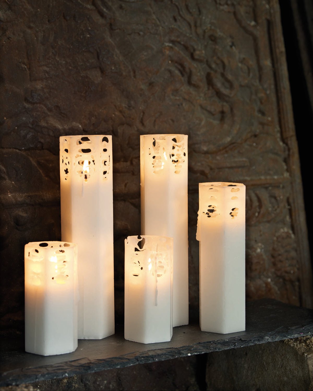 Bougie blanche dentelle - Effet toile d'araignée - Koddel.com