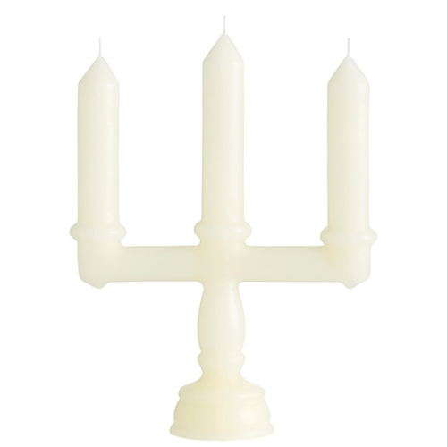 Bougie chandelier – 3 branches sculptées, blanc mat - Koddel.com