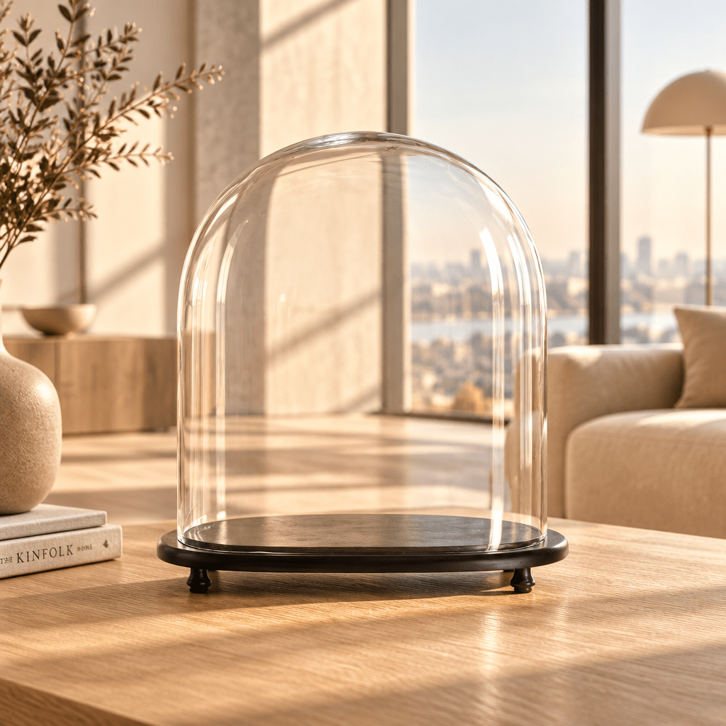 Cloche ovale en verre soufflé avec socle bois - Élégance et mise en valeur de créations - Koddel.com