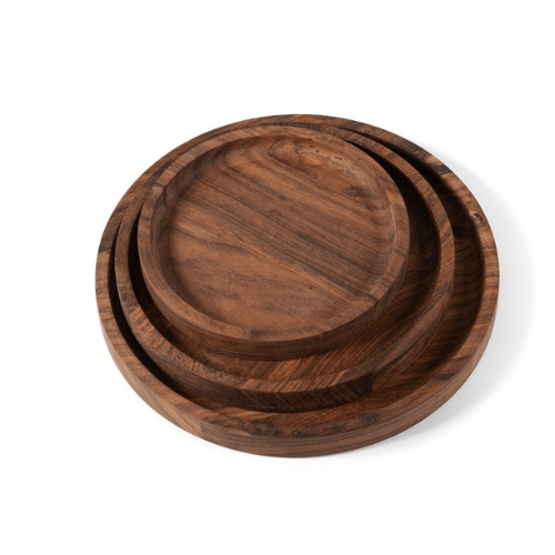 Ensemble de 3 plateaux ronds en bois huilé naturel - Koddel.com