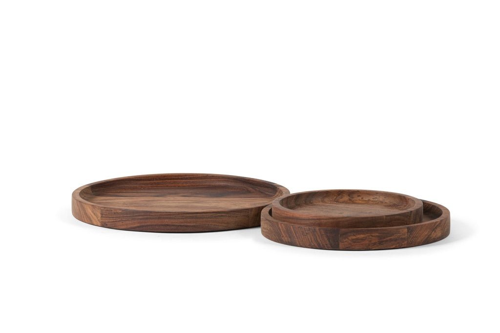 Ensemble de 3 plateaux ronds en bois huilé naturel - Koddel.com