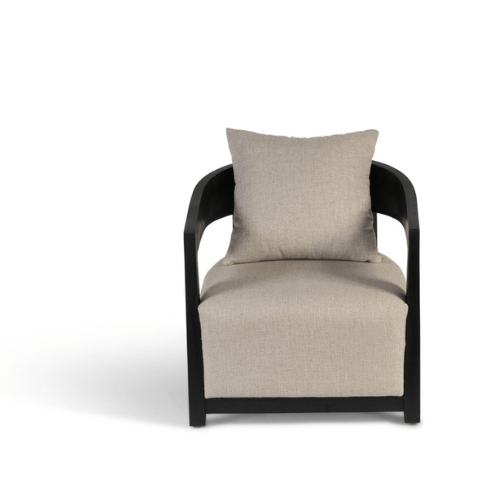 Fauteuil club en tissu écru et bois brossé noir - Design contemporain belge - Koddel.com