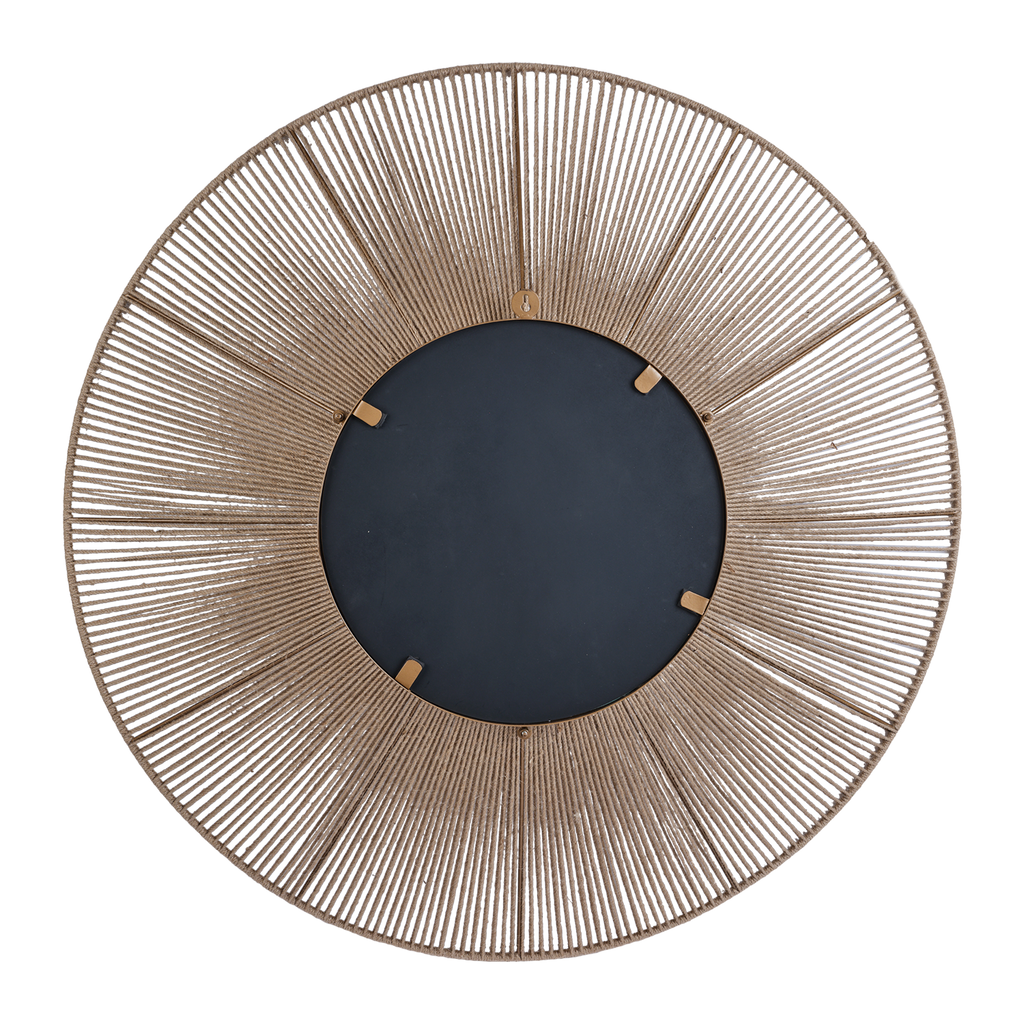 Grand miroir rond en jute naturelle et métal à fort relief - D90 cm