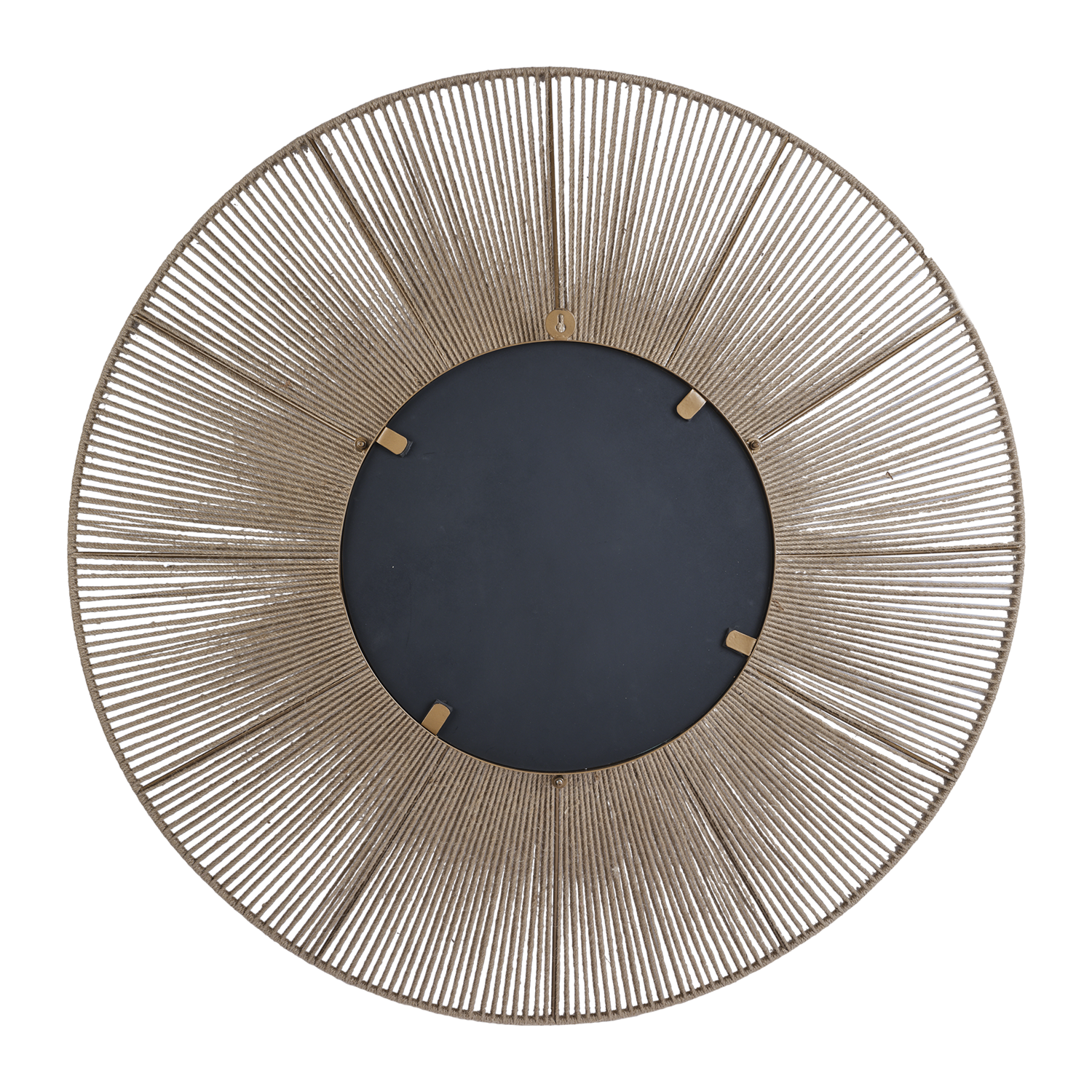 Grand miroir rond en jute naturelle et métal à fort relief - D90 cm