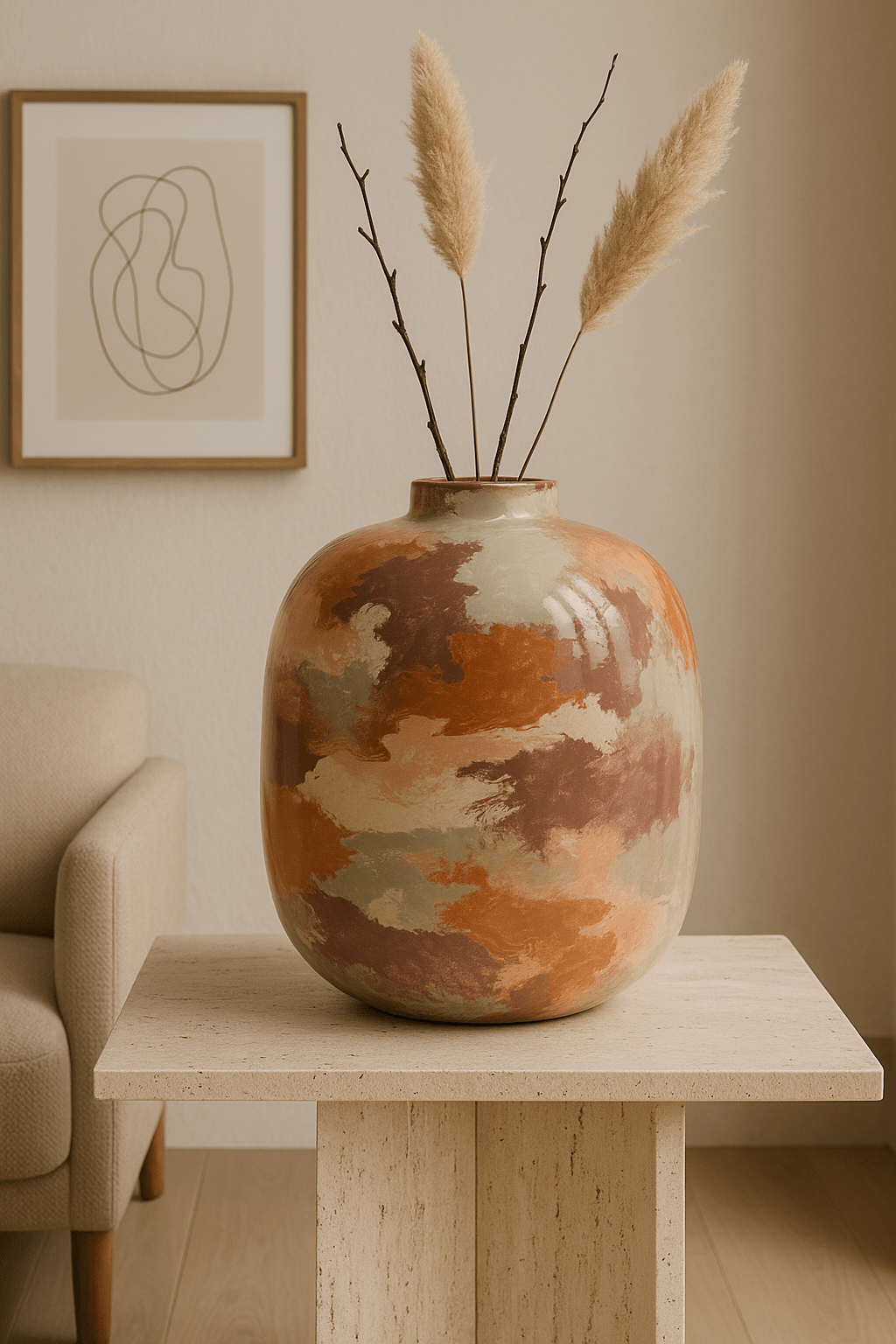 Grand vase décoratif en faîence, peint à la main Ø40 X H50 cm - Koddel.com