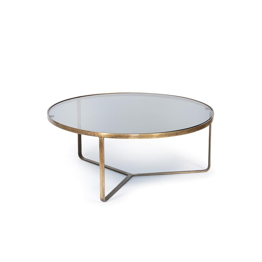 Coffee Table Ø40 – Smoked glass top & antique brass metal base