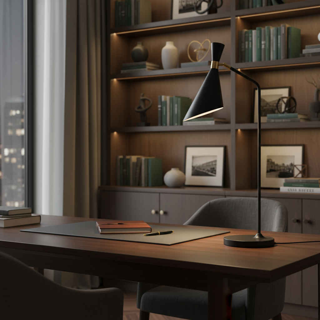 Une lampe année 50 noir et laiton