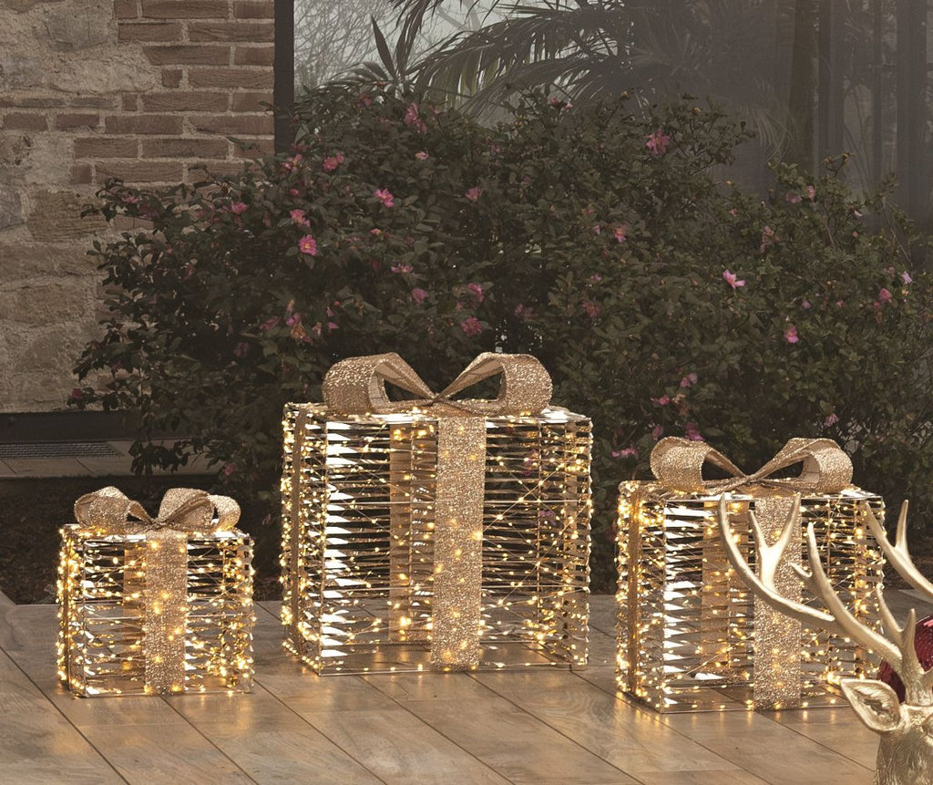 Set de 3 paquets cadeaux dorés lumineux – Métal & LED - Koddel.com