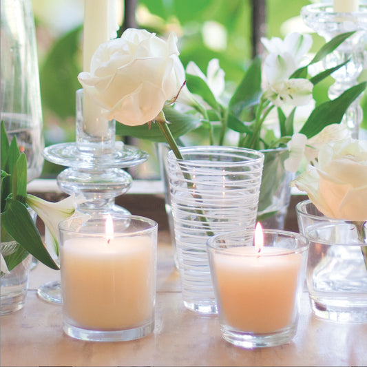 Lot de 24 bougies non parfumées dans un verre transparent - Couleur ivoire