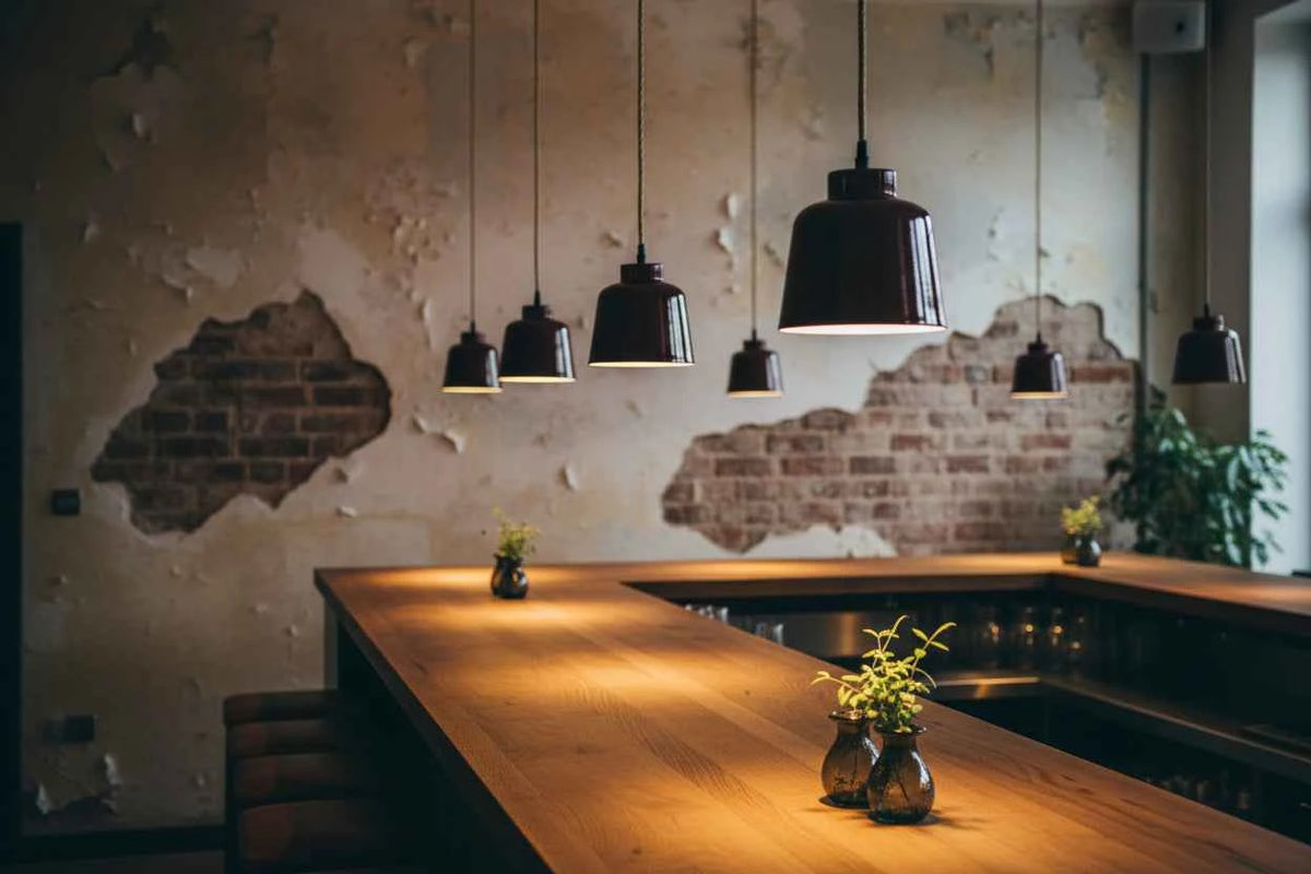 Lot de 3 Suspensions Rétro en métal Ø 16 cm - Éclairage cantine chic & comptoir (Vert ou Bordeaux)