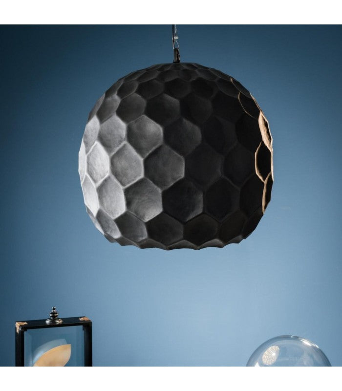 Lustre Ananas – Noir mat & intérieur doré