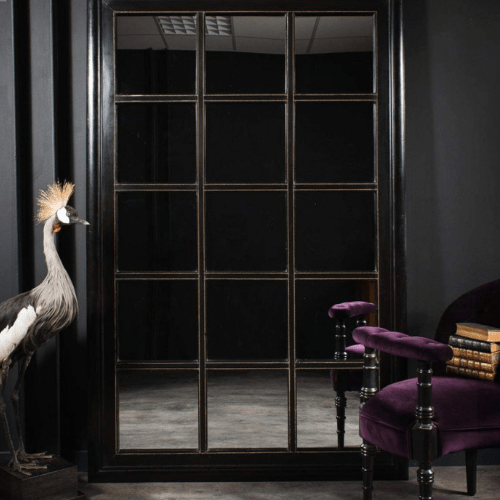 Grand miroir artisanal – Quadrillage bois et laiton - Koddel.com