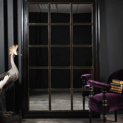 Grand miroir artisanal – Quadrillage bois et laiton