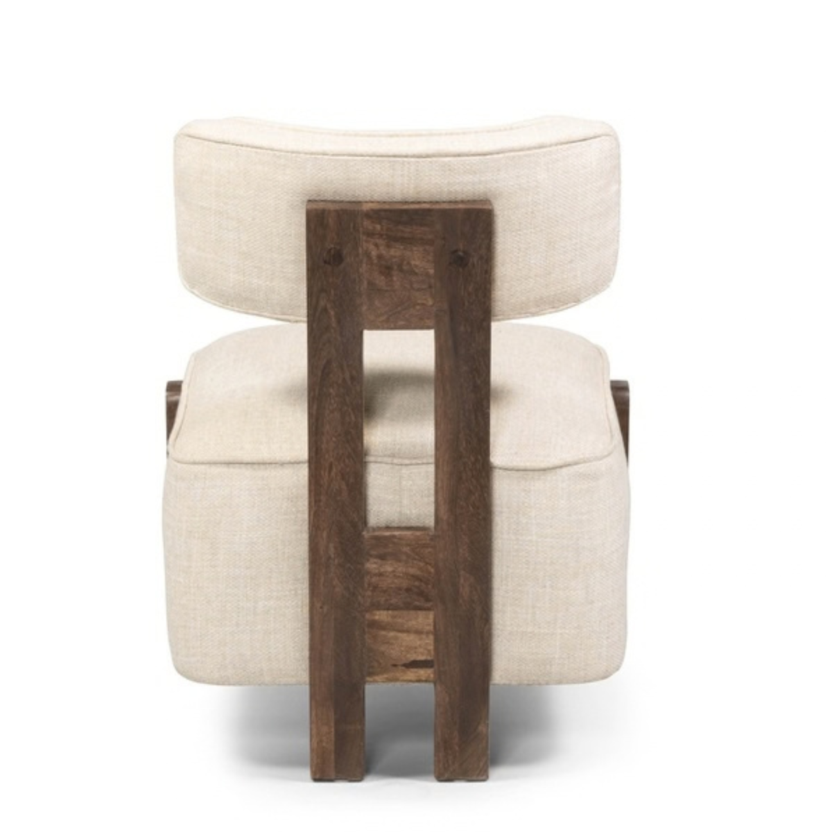 Fauteuil lounge compact écru et noyer massif - Siège d'appoint bas pour salon et suite