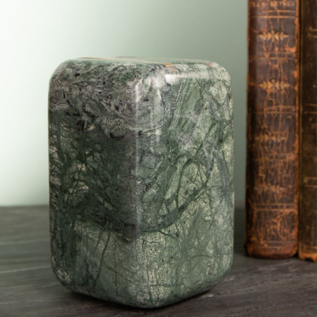 Paire de serre-livres en marbre vert & laiton 8 x 12,5 cm