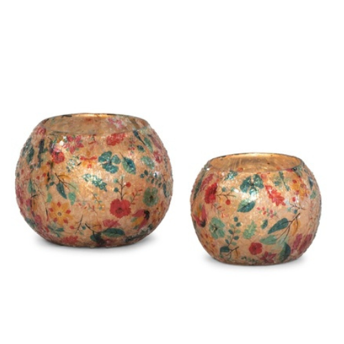 Cracked glass Christmas tea light holder - Frosted bouquet pattern