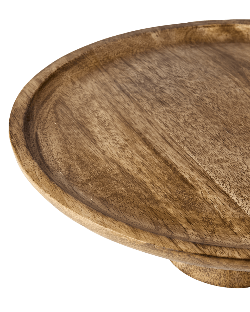 Plat à gâteau sur pied en bois de manguier Ø 30 cm - Présentoir à pâtisserie naturel H 10 cm - Koddel.com