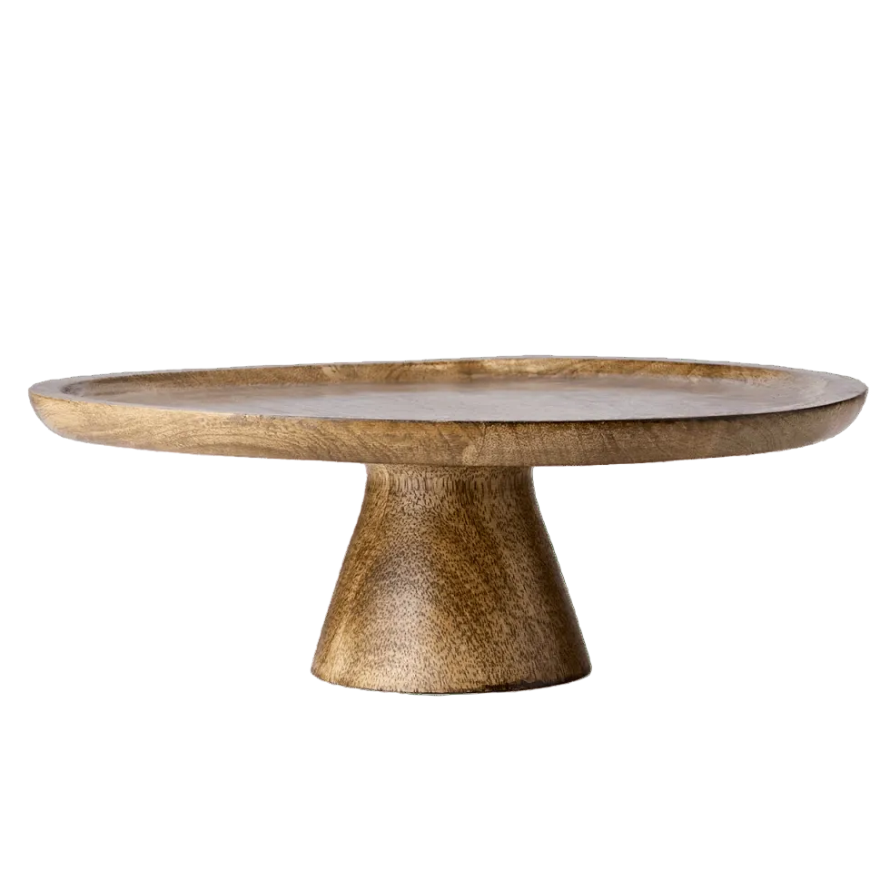 Plat à gâteau sur pied en bois de manguier Ø 30 cm - Présentoir à pâtisserie naturel H 10 cm - Koddel.com