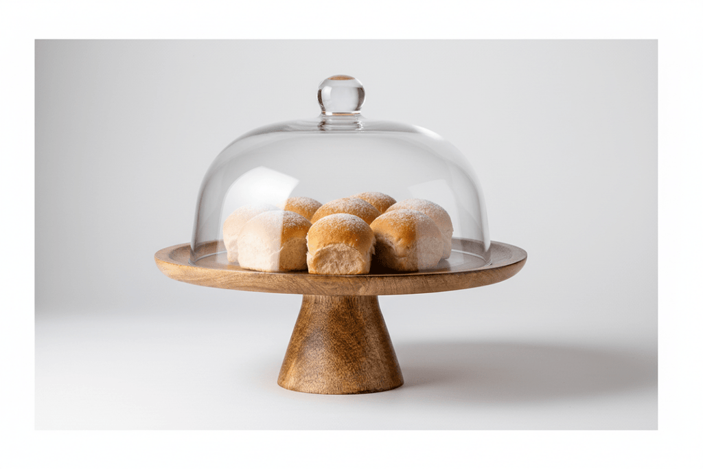 Plat à gâteau sur pied en bois de manguier Ø 30 cm - Présentoir à pâtisserie naturel H 10 cm - Koddel.com
