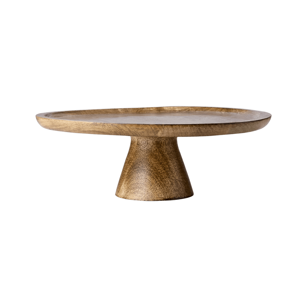 Plat à gâteau sur pied en bois de manguier Ø 30 cm - Présentoir à pâtisserie naturel H 10 cm - Koddel.com