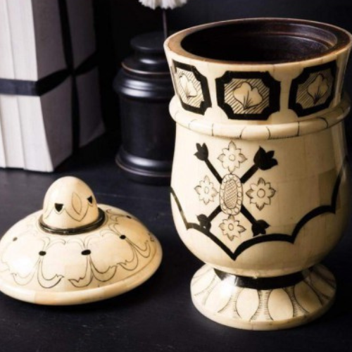 Pot d’apothicaire Ginkgo en mosaïque d’os - Édition artisanale française