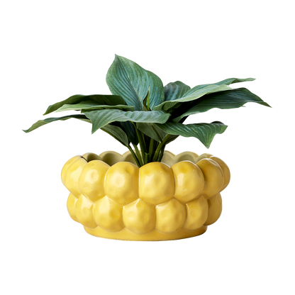 Pot décoratif en béton jaune - Forme agrume stylisée – Ø22 x H10 cm