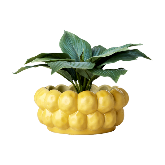 Decorative yellow concrete pot - Stylized citrus shape - Ø22 x H10 cm