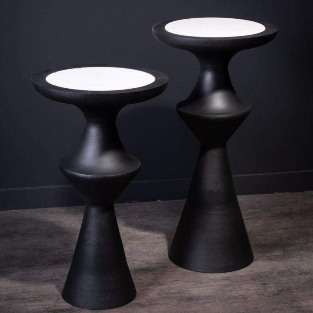 Sellette en métal noir et marbre blanc