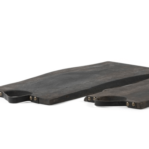 Set de plateaux en bois brut noirci - Poignée en cuir - Koddel.com