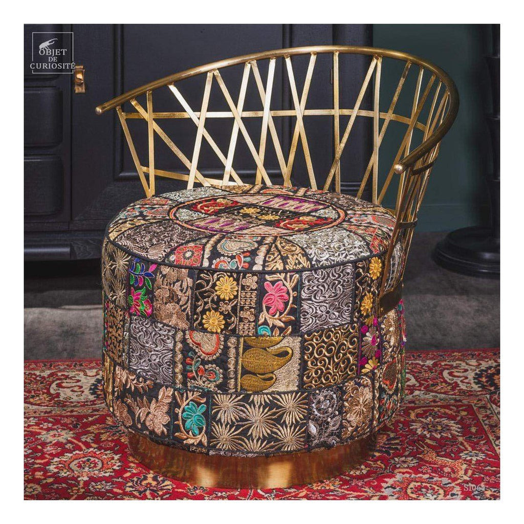Fauteuil indien style Rajasthan laiton doré - Textiles cérémonie recyclés - Koddel.com