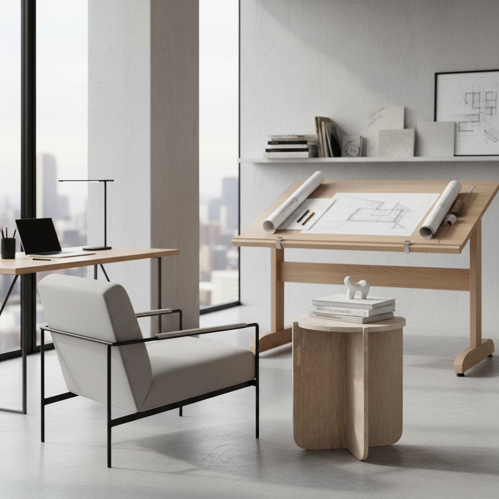 Table d'appoint travertin beige - 35x43 cm
