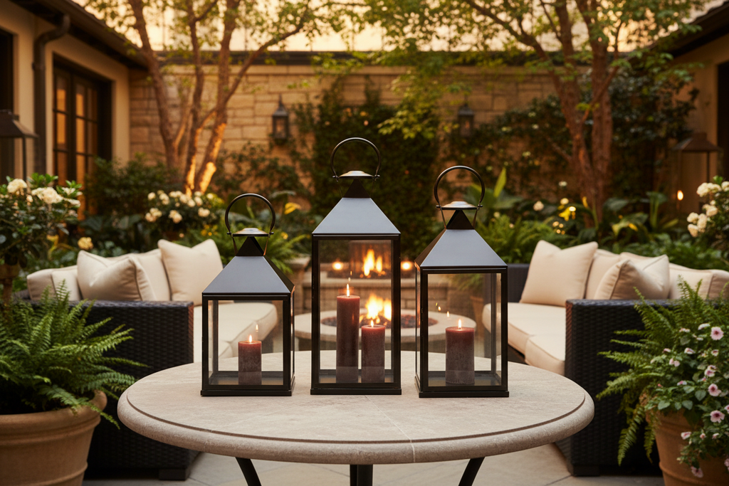 Large bronze-finished steel lantern – Indoor &amp; outdoor – H65 cm